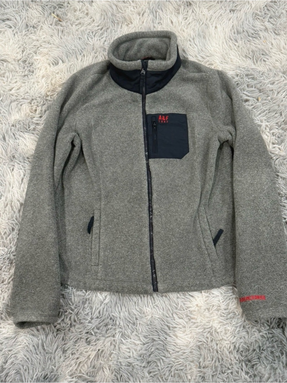 Abercrombie & Fitch Gray Fleece Jacket with Navy Chest Pocket L